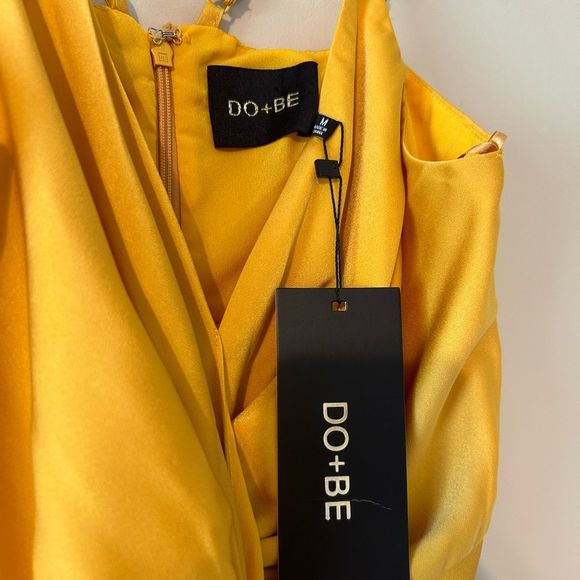 New do + be Gold Satin Bow Ruched Wrao Dress Size Medium New With Tags - Picture 7 of 12